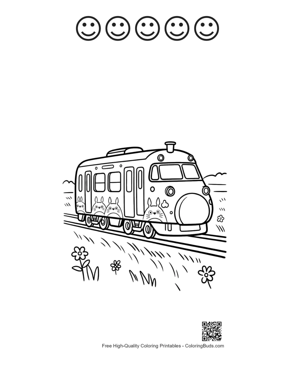 Smiling train with happy faces coloring page