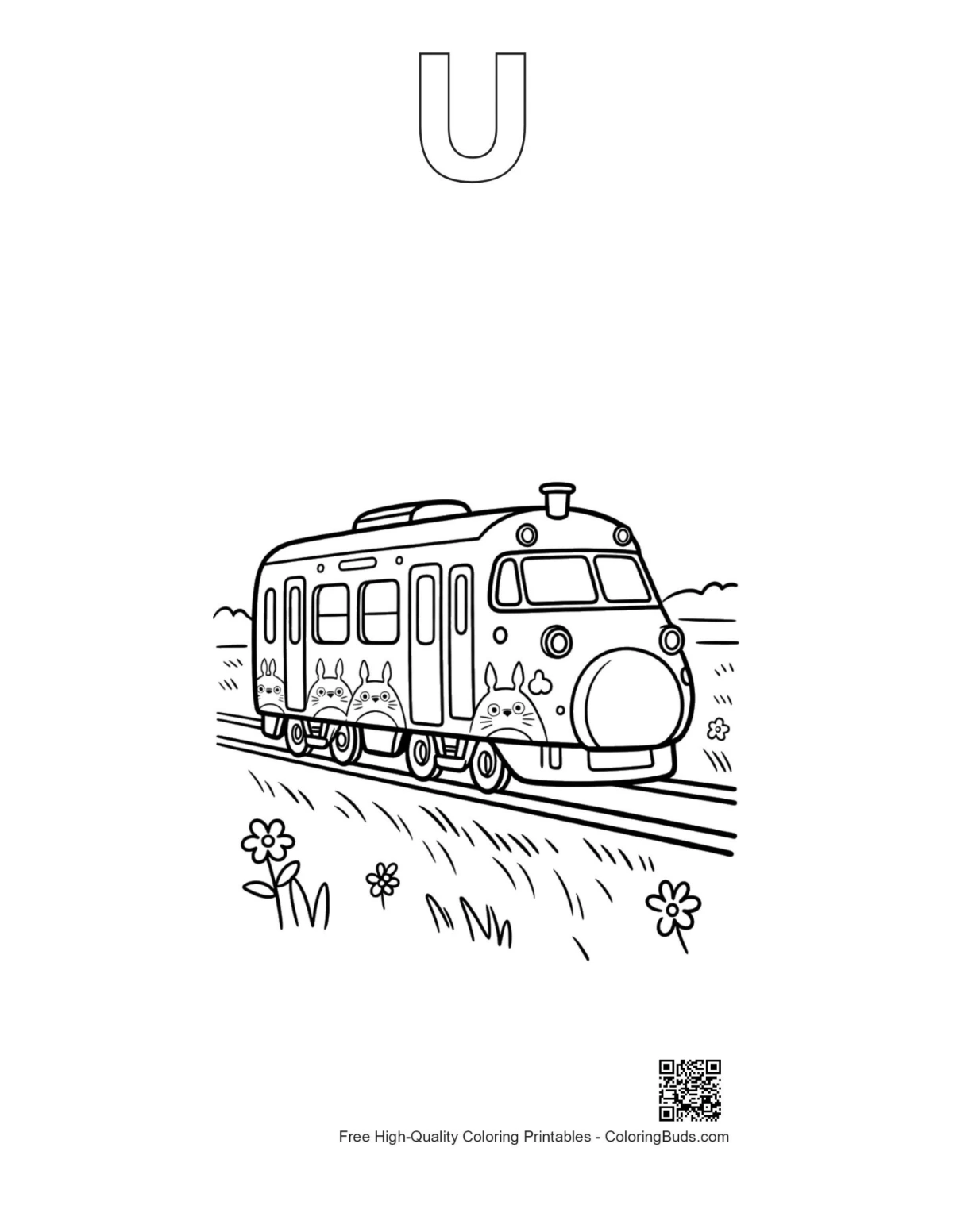 Bullet train coloring page with U outline