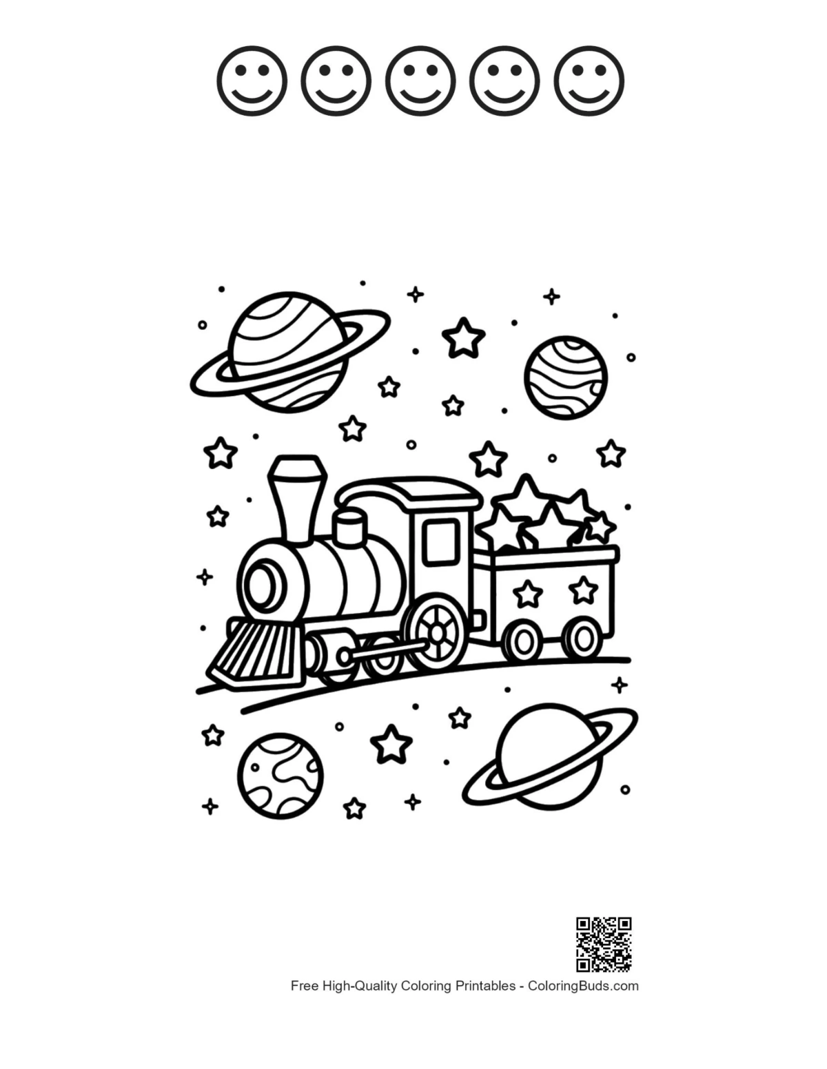 Steam engine space 5 happy face outline printable
