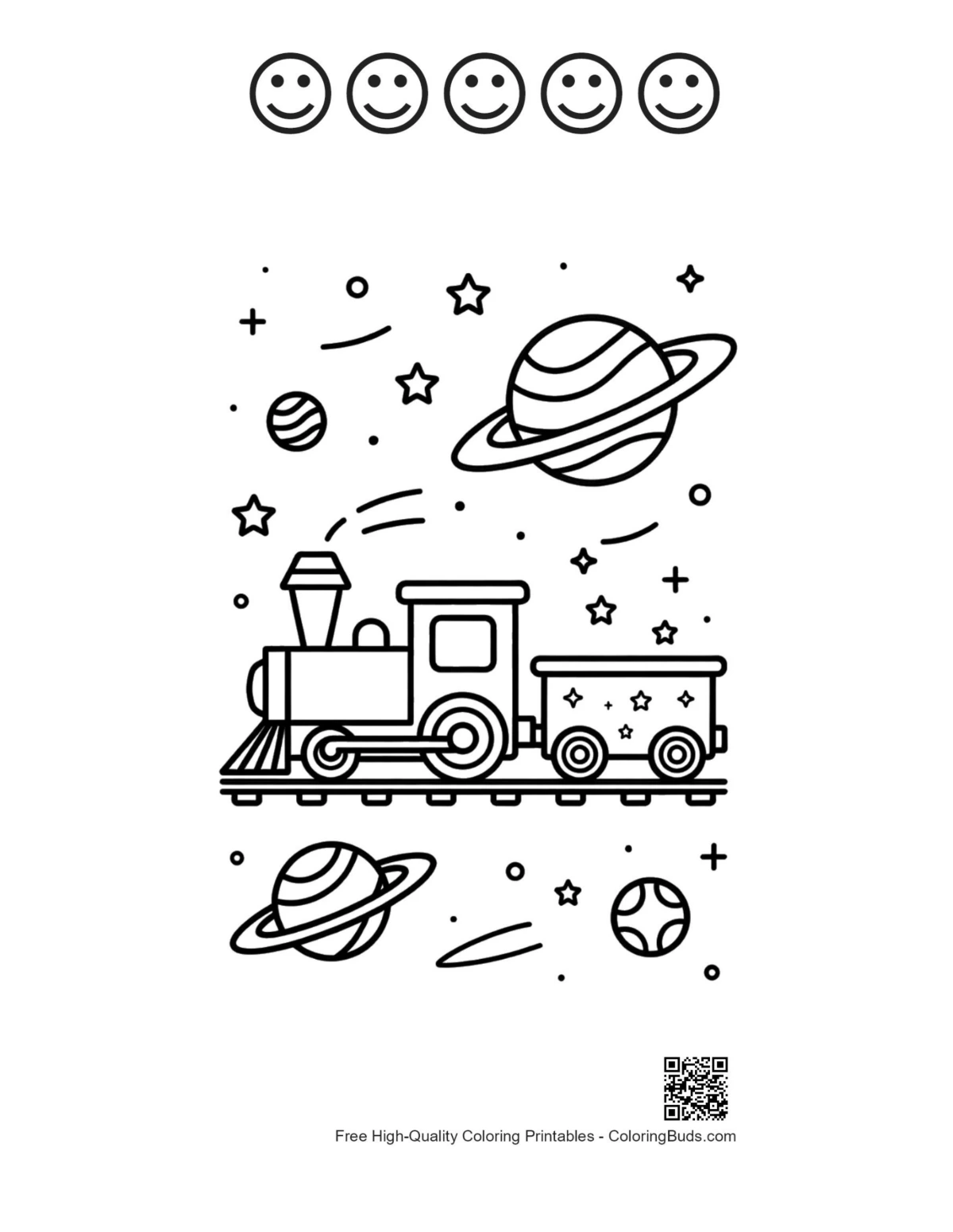 Steam engine printable with 5 happy faces
