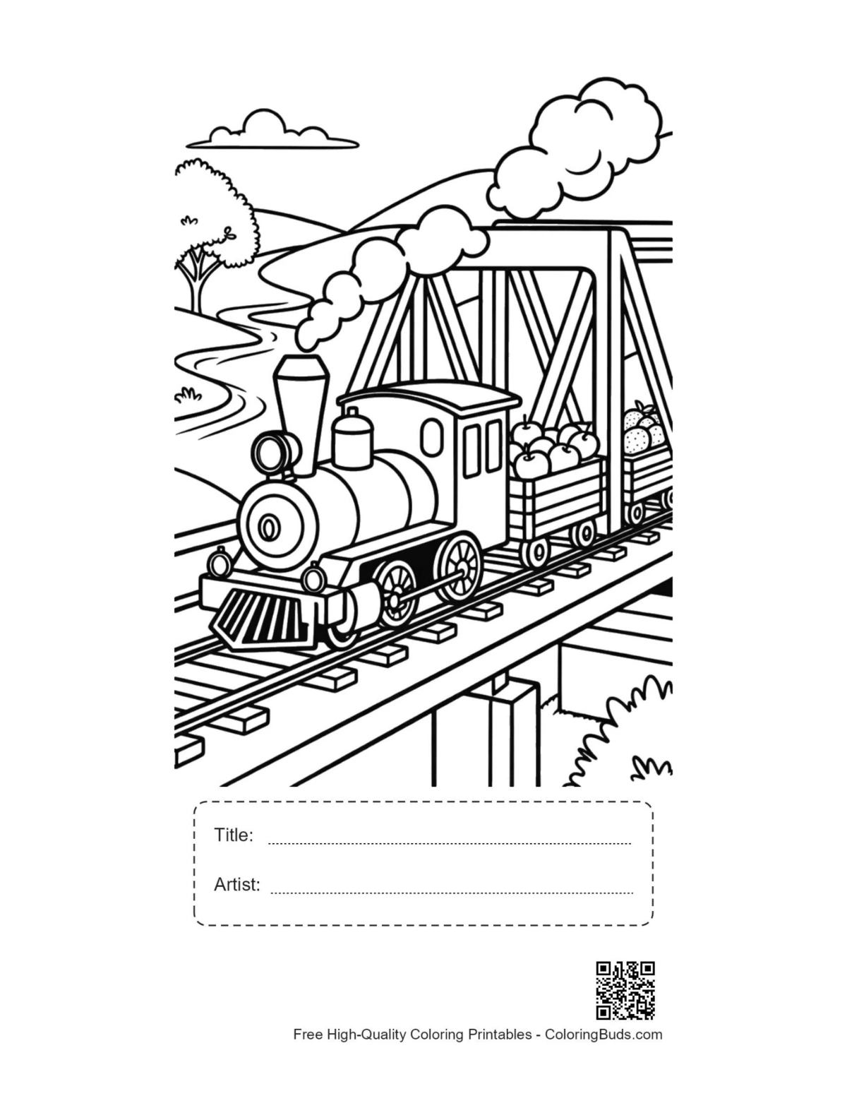 Steam engine printable with title artist box valley bridge