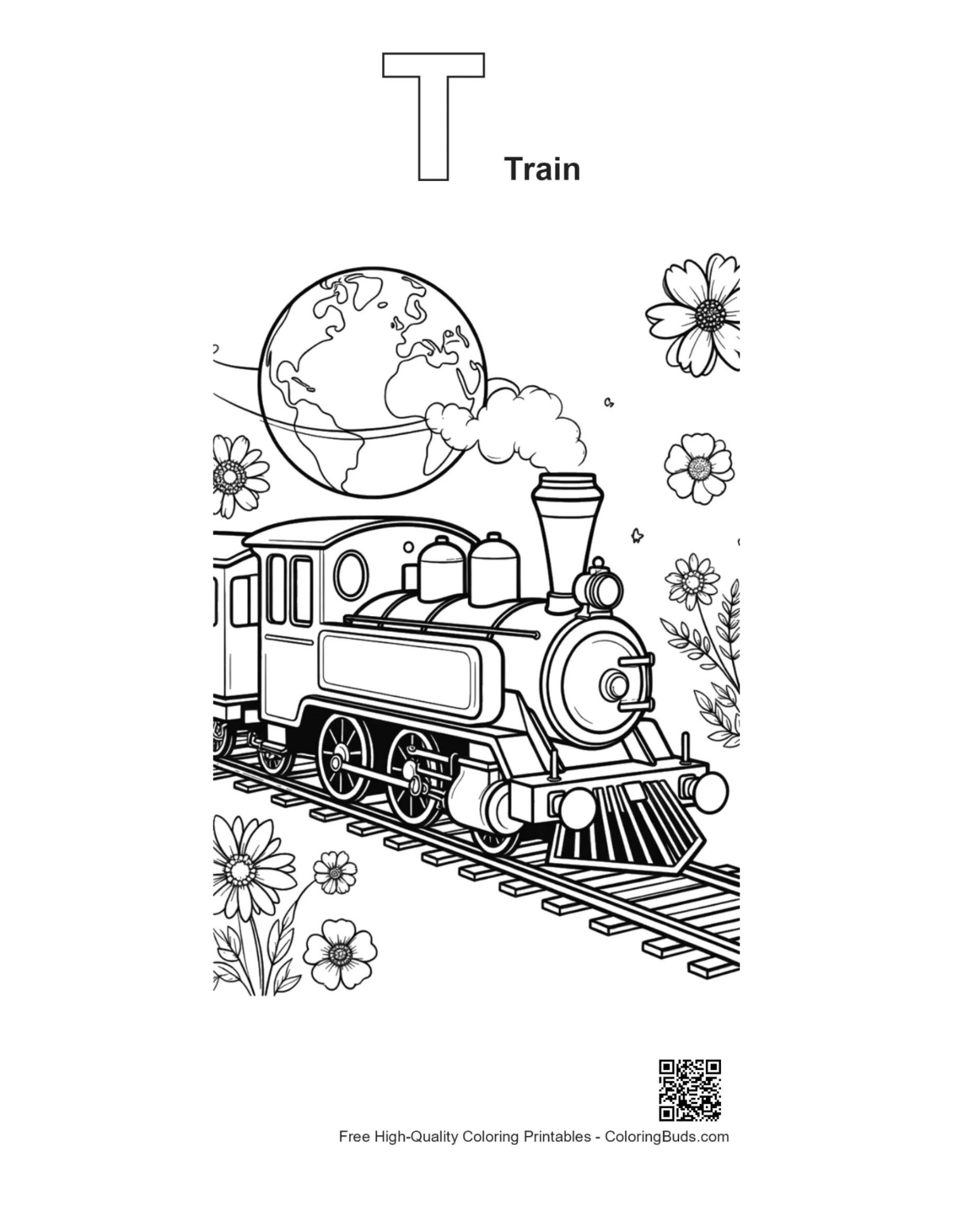 Steam engine floral map with T train alphabet outline