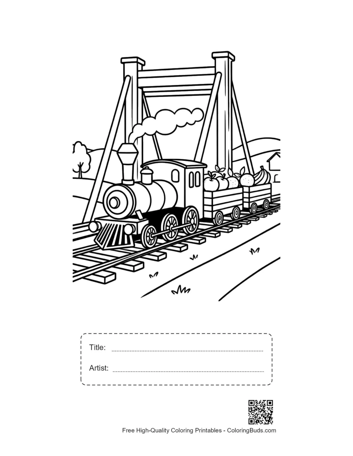 Steam train bridge printable with title artist box