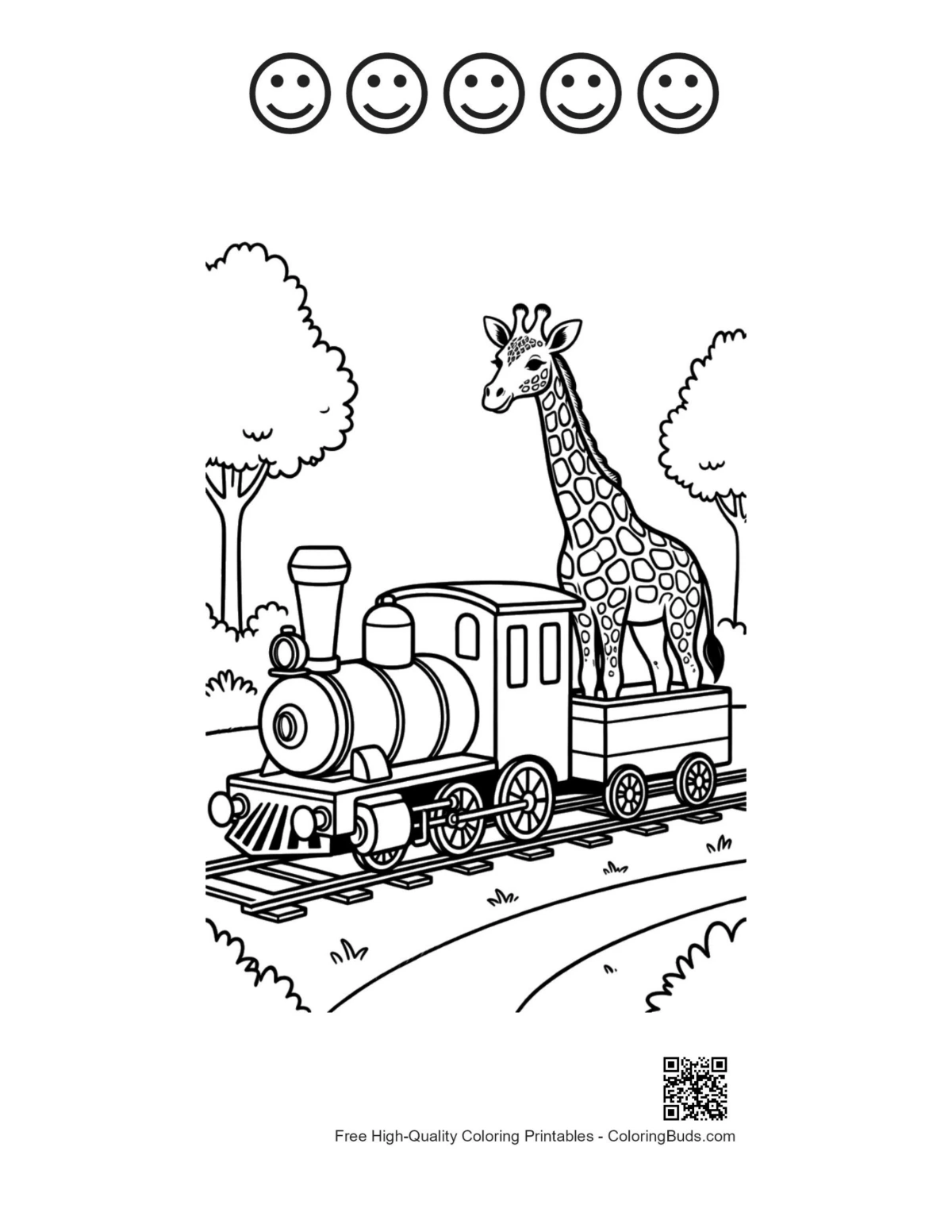 Train giraffe savanna 5 happy faces outline