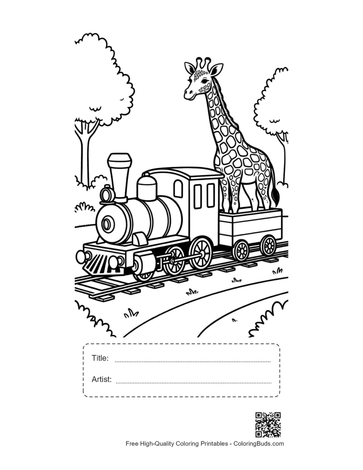 Steam train giraffe printable with title box