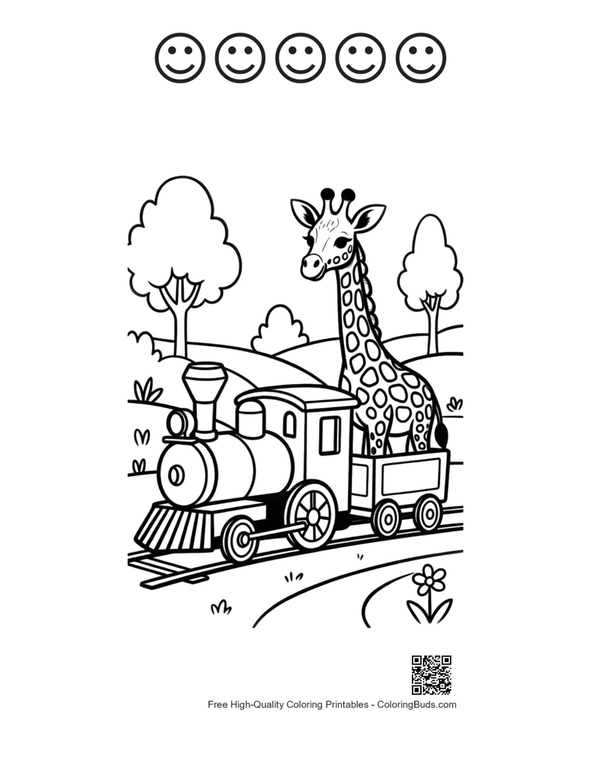 Giraffe locomotive 5 happy faces outline