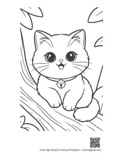 Chaton persan espiègle jette un œil derrière branche page à colorier