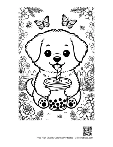 Schattige puppy kleurplaat omlijning