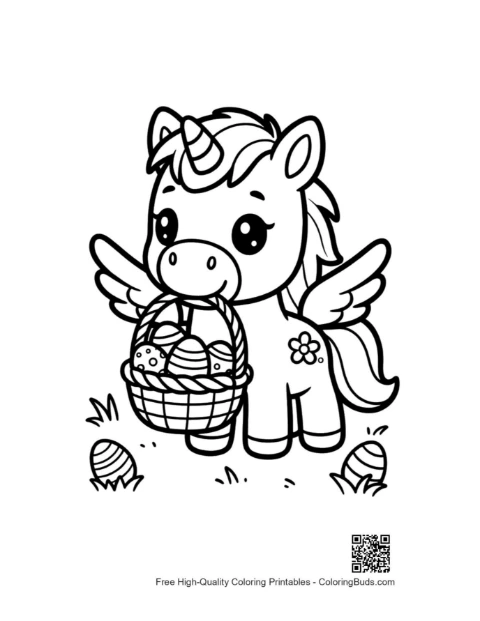 小さなポニーと卵のバスケット塗り絵