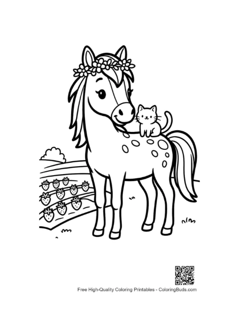 Cute wild horse printable coloring page outline