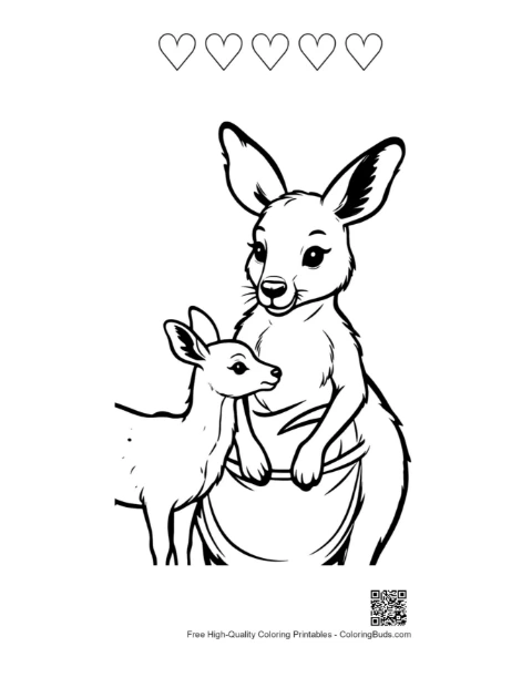 Cute Mother Kangaroo and Joey in Pouch Coloring Pages - Free Printable ...