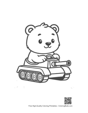 Thumbnail: Adorable Bear Cub Playing with a Mini Tank in the Forest Printable