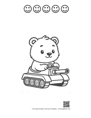 Thumbnail: Adorable Bear Cub Playing with a Mini Tank in the Forest Printable and 5 Happy Face Outline