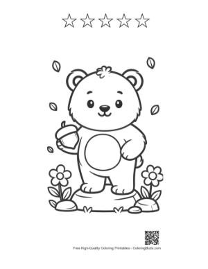 Thumbnail: Cute Bear Holding a Delicious Treat in Both Paws Printable and 5 Star Outline