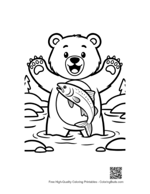 Thumbnail: Excited Grizzly Bear Splashing in Water with a Fish Printable