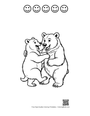 Thumbnail: Grizzly Bear and Cub Hugging Joyfully Printable and 5 Happy Face Outline