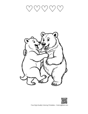 Thumbnail: Grizzly Bear and Cub Hugging Joyfully Printable and 5 Heart Outline