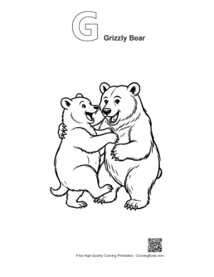Thumbnail: Grizzly Bear and Cub Hugging Joyfully Printable Outline Alphabet G Grizzly Bear