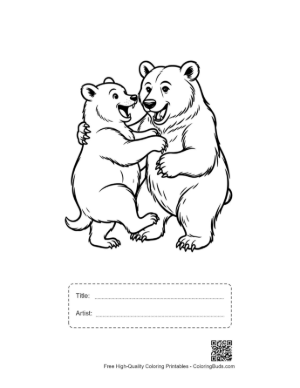 Thumbnail: Grizzly Bear and Cub Hugging Joyfully Printable with Title and Artist Box