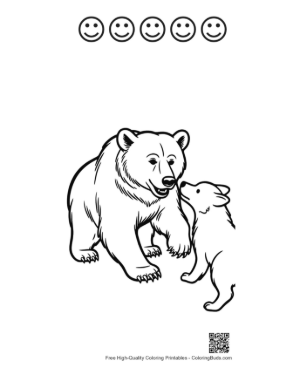 Thumbnail: Grizzly Bear and Puppy Sharing a Tender Moment Printable and 5 Happy Face Outline