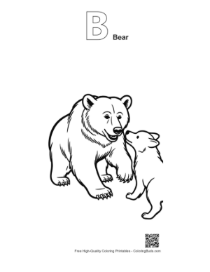 Thumbnail: Grizzly Bear and Puppy Sharing a Tender Moment Printable Outline Alphabet B Bear