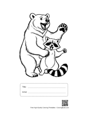 Thumbnail: Grizzly Bear Roaring with Playful Raccoon Printable with Title and Artist Box
