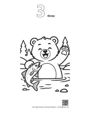 Thumbnail: Happy Bear Cub Playing in the River with a Fresh Catch Printable Outline Number 3