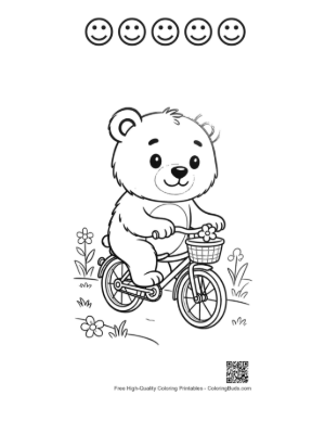 Thumbnail: Little Bear Cub Riding a Bicycle in the Park Printable and 5 Happy Face Outline
