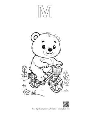 Thumbnail: Little Bear Cub Riding a Bicycle in the Park Printable Outline Alphabet M