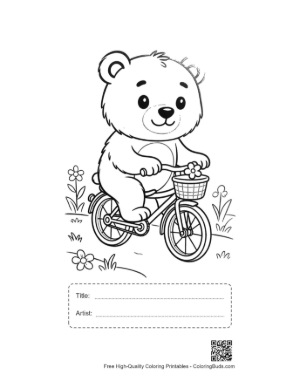 Thumbnail: Little Bear Cub Riding a Bicycle in the Park Printable with Title and Artist Box