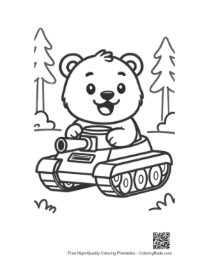 Thumbnail: Little Grizzly Bear Sitting on a Military Tank Illustration Printable
