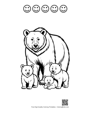 Thumbnail: Majestic Grizzly Bear with Cubs Printable and 5 Happy Face Outline