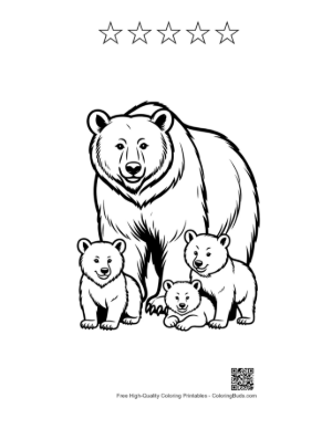 Thumbnail: Majestic Grizzly Bear with Cubs Printable and 5 Star Outline