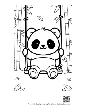 Thumbnail: Adorable Baby Panda on a Swing in Bamboo Forest Printable