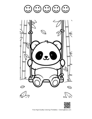 Thumbnail: Adorable Baby Panda on a Swing in Bamboo Forest Printable and 5 Happy Face Outline