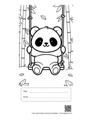Thumbnail: Adorable Baby Panda on a Swing in Bamboo Forest Printable with Title and Artist Box