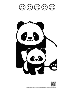 Thumbnail: Adorable Mother Panda and Baby Silhouette Printable and 5 Happy Face Outline