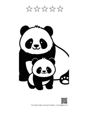 Thumbnail: Adorable Mother Panda and Baby Silhouette Printable and 5 Star Outline