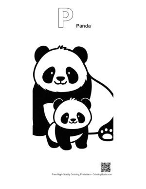 Thumbnail: Adorable Mother Panda and Baby Silhouette Printable Outline Alphabet P Panda