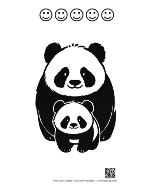 Thumbnail: Adorable Panda Mom and Baby Cuddling Printable and 5 Happy Face Outline