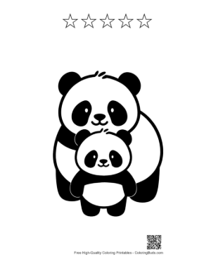 Thumbnail: Adorable Panda Mom Hugging Baby Printable and 5 Star Outline