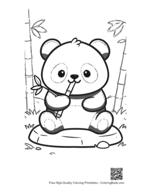 Thumbnail: Baby Panda Sitting and Eating a Fresh Bamboo Stick Printable