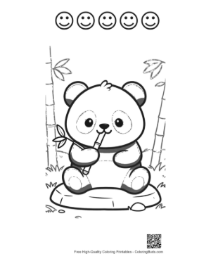 Thumbnail: Baby Panda Sitting and Eating a Fresh Bamboo Stick Printable and 5 Happy Face Outline