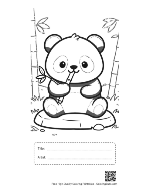 Thumbnail: Baby Panda Sitting and Eating a Fresh Bamboo Stick Printable with Title and Artist Box