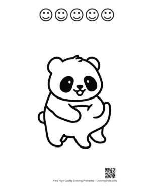 Thumbnail: Chibi Panda Hugging Belly Joyfully Printable and 5 Happy Face Outline