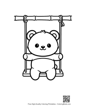 Thumbnail: Cute Baby Panda Sitting on a Wooden Swing Coloring Page Printable