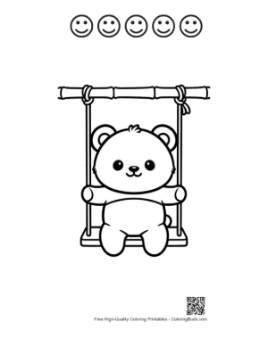 Thumbnail: Cute Baby Panda Sitting on a Wooden Swing Coloring Page Printable and 5 Happy Face Outline