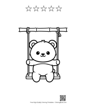 Thumbnail: Cute Baby Panda Sitting on a Wooden Swing Coloring Page Printable and 5 Star Outline