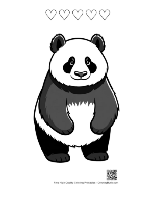 Thumbnail: Cute Cartoon Panda Standing Smiling Printable and 5 Heart Outline