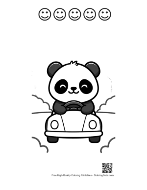 Thumbnail: Cute Panda Cub Sitting in a Toy Car Outdoors Printable and 5 Happy Face Outline